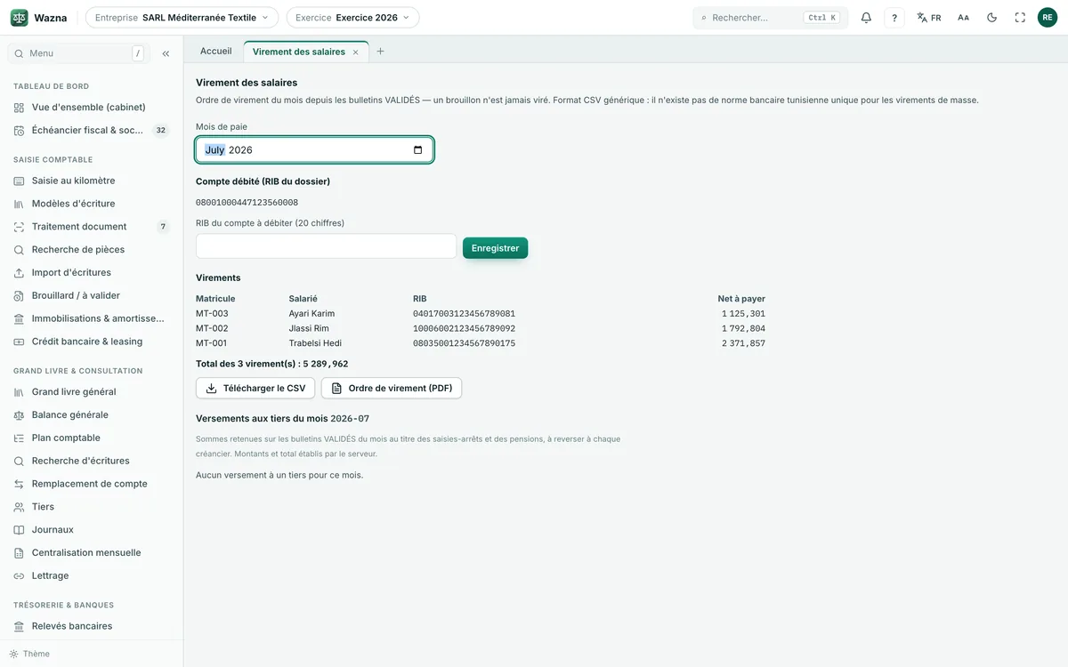 Fichier de virement bancaire du mois